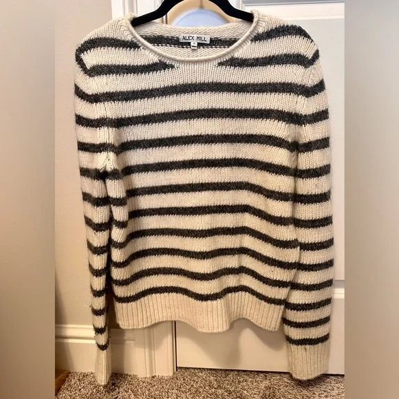 Alex Mill Raya Striped Sweater in White/Ash, Size M - Picture 6 of 9